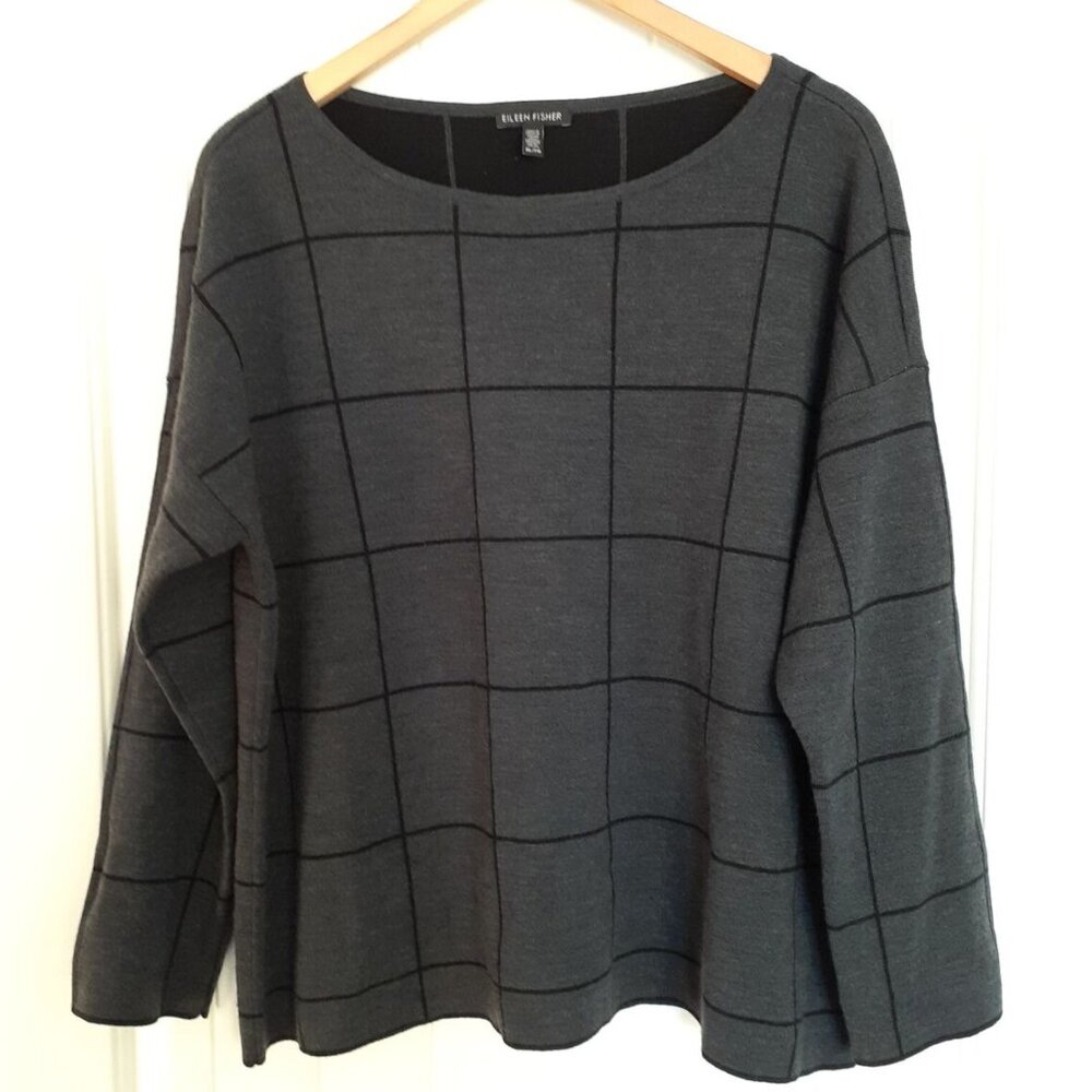 Eileen Fisher Windowpane Check Boxy Sweater